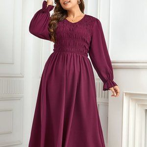 Plus Size Flounce Sleeve Smocked Maxi Dress